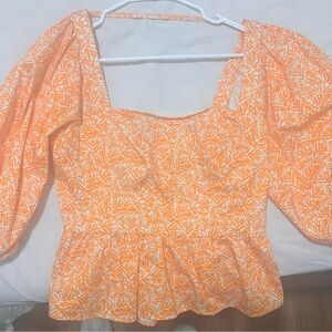 Orange Floral Puff Sleeve Top